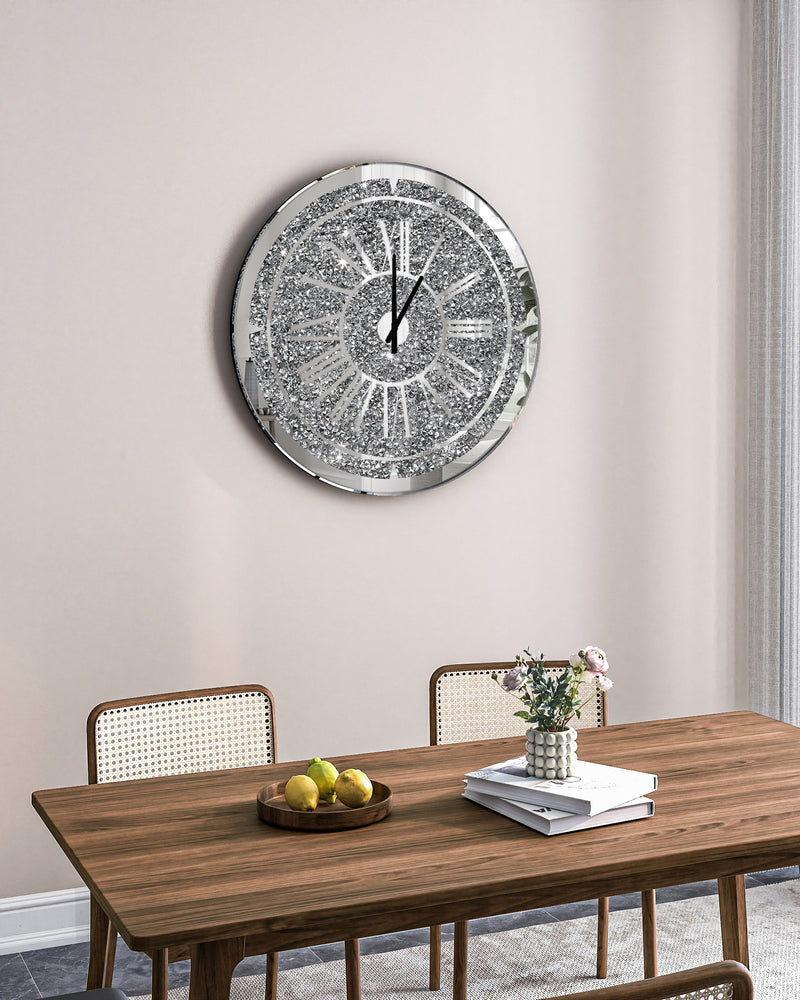 Crushed Diamond Wall Clock Round Luxury Wall Clock with Mirror Glass