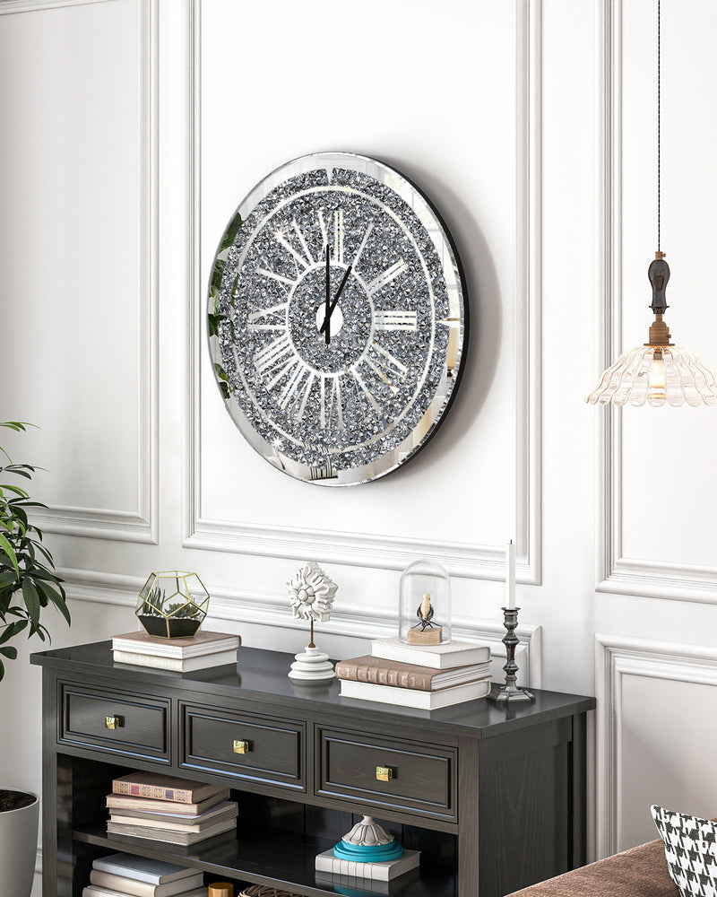 Crushed Diamond Wall Clock Round Luxury Wall Clock with Mirror Glass