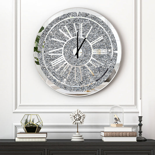 Crushed Diamond Wall Clock Round Luxury Wall Clock with Mirror Glass