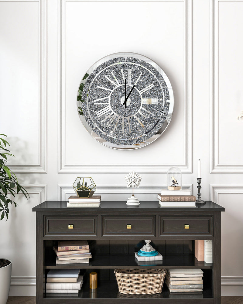 Crushed Diamond Wall Clock Round Luxury Wall Clock with Mirror Glass