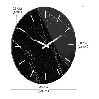 Black Decorative Wall Clock Glass Marble Patter, 23.6" Decorative Wall Clock