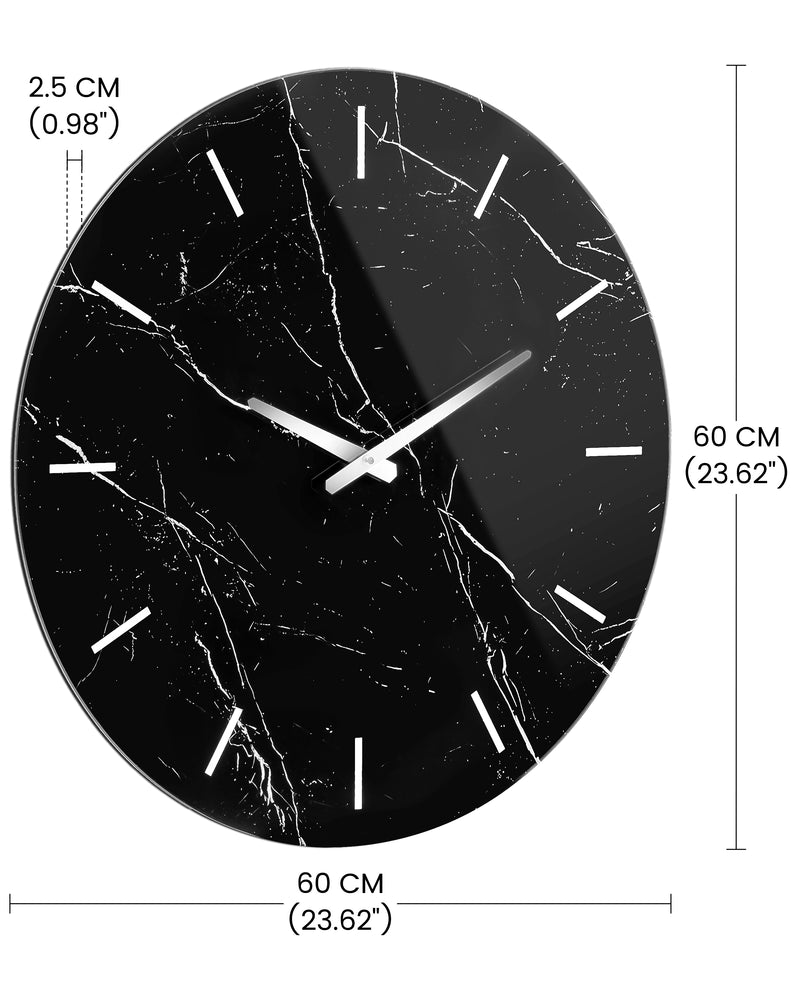 Black Decorative Wall Clock Glass Marble Patter,  Decorative Wall Clock