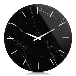 Black Decorative Wall Clock Glass Marble Patter, 23.6" Decorative Wall Clock