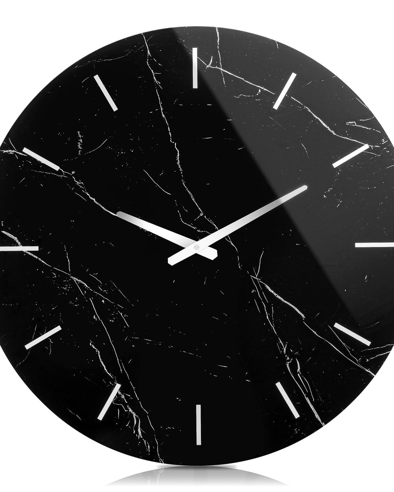 Black Decorative Wall Clock Glass Marble Patter,  Decorative Wall Clock