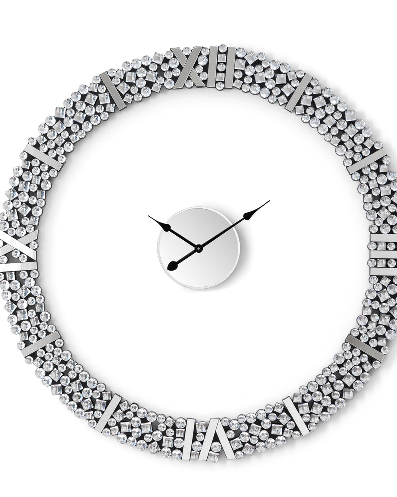 Foldable-Frame Round Wall Clock Adorned with Crystals