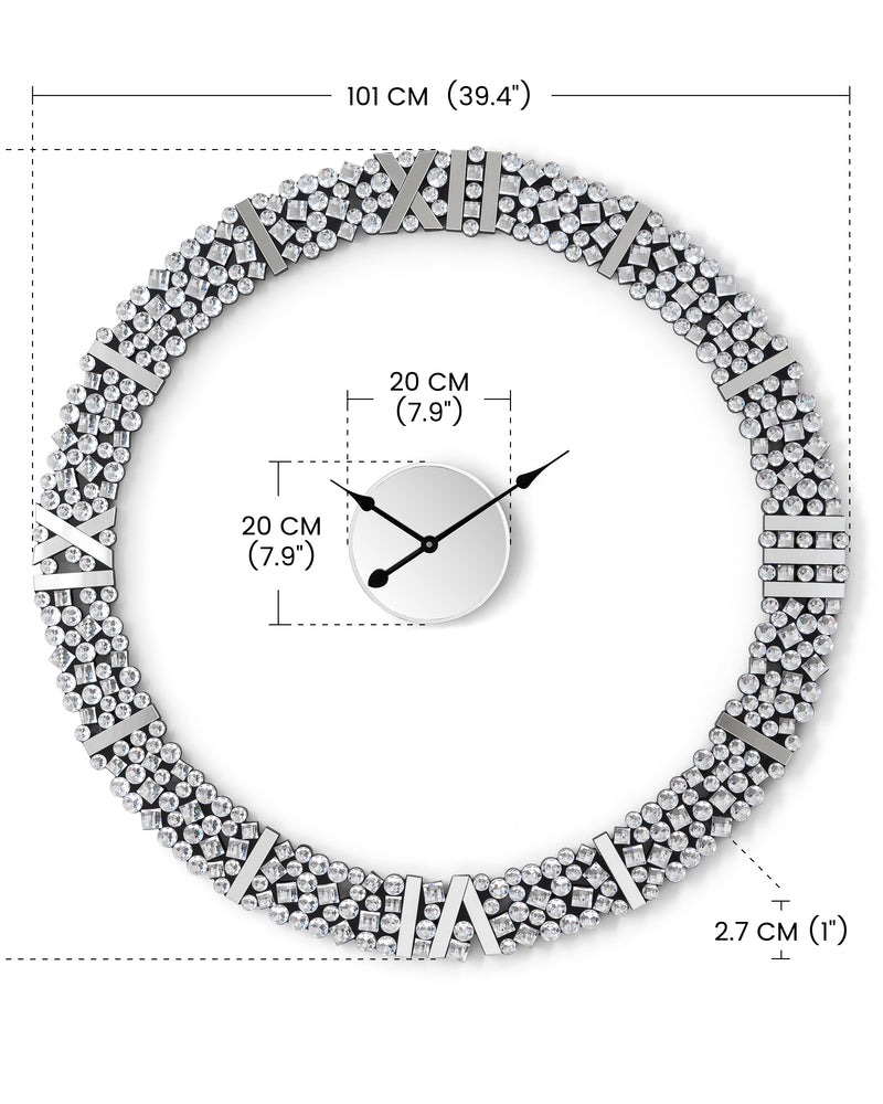 Foldable-Frame Round Wall Clock Adorned with Crystals