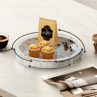 Luxury Round Glass Mirror Tray fills with Crushed Diamond