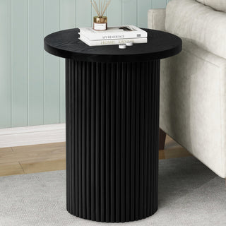 Black Round Wood End Table Fluted Pedestal Side Table