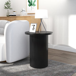Black Round Wood End Table Fluted Pedestal Side Table