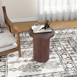 Black Round Wood End Table Fluted Pedestal Side Table