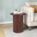 Walnut Round Wood End Table Fluted Pedestal Side Table
