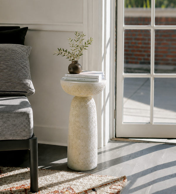 Travertine Stone Finish End Table Accent Side Table