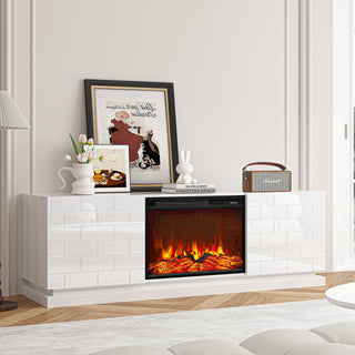 Electric Fireplace 63" TV Stand - Modern Highgloss Media Console - White