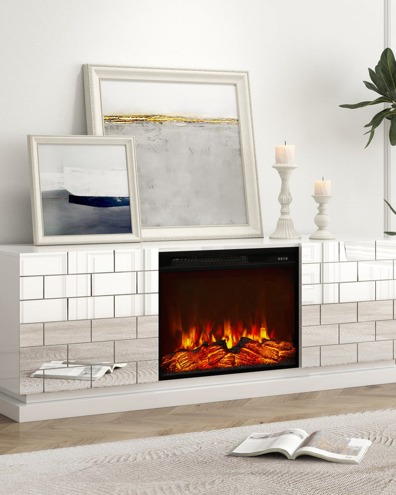 Modern Media Console TV Stand With Electric Fireplace