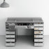 Crystal Knob Mirrored Vanity Table – 13 Drawer Black Makeup Desk with Decorative Glass Panels for Bedroom Beauty Setup