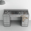 Crystal Knob Mirrored Vanity Table – 13 Drawer Black Makeup Desk with Decorative Glass Panels for Bedroom Beauty Setup