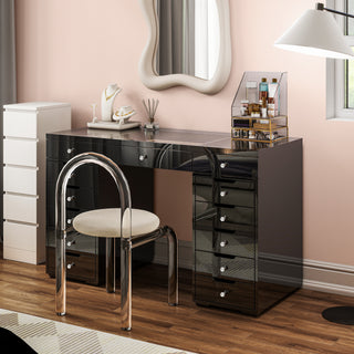 SHYFOY Glossy  Black  Dressing Vanity Table Makeup Desk with 13-Drawer