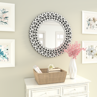 Round Gemstone Wall Mirror Modern Silver Glass Decorative Mirror