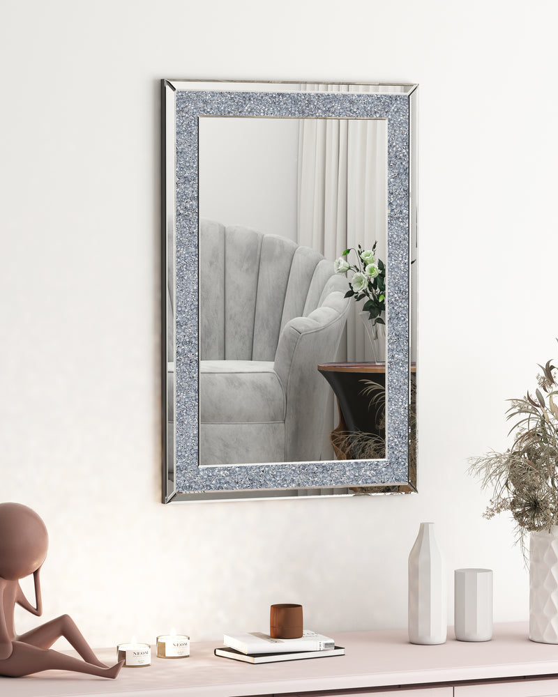 Glam Crystal Accent Wall Mirror Sparkly Silver Mirror