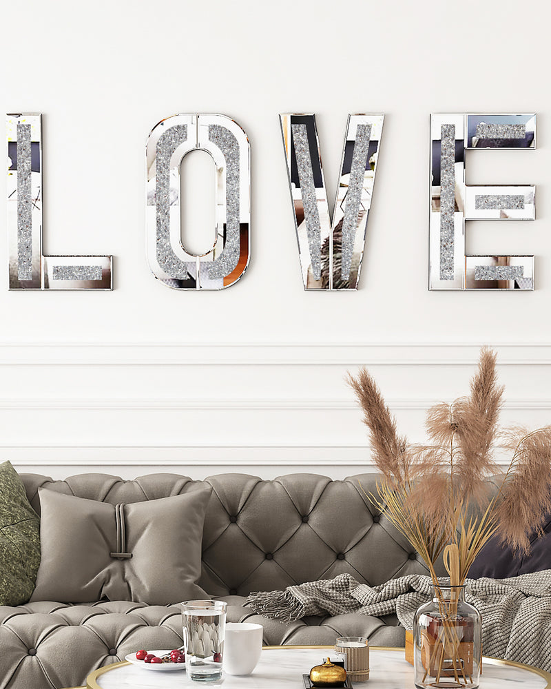 Crushed Diamond Wall Decor Large Size Crystal Mirror Set