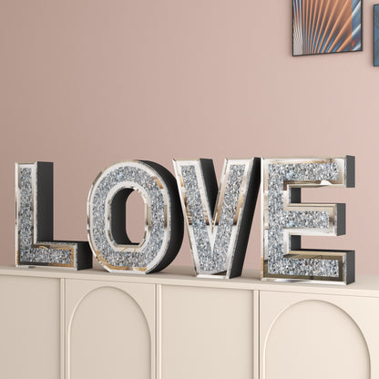 Glam Mirrored LOVE Wall Decor – Sparkly Crystal Letter Art for Living Room