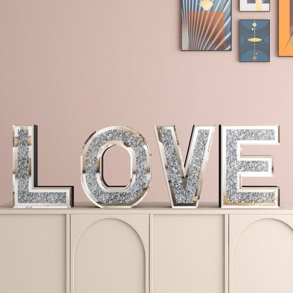 Glam Mirrored LOVE Wall Decor – Sparkly Crystal Letter Art for Living Room