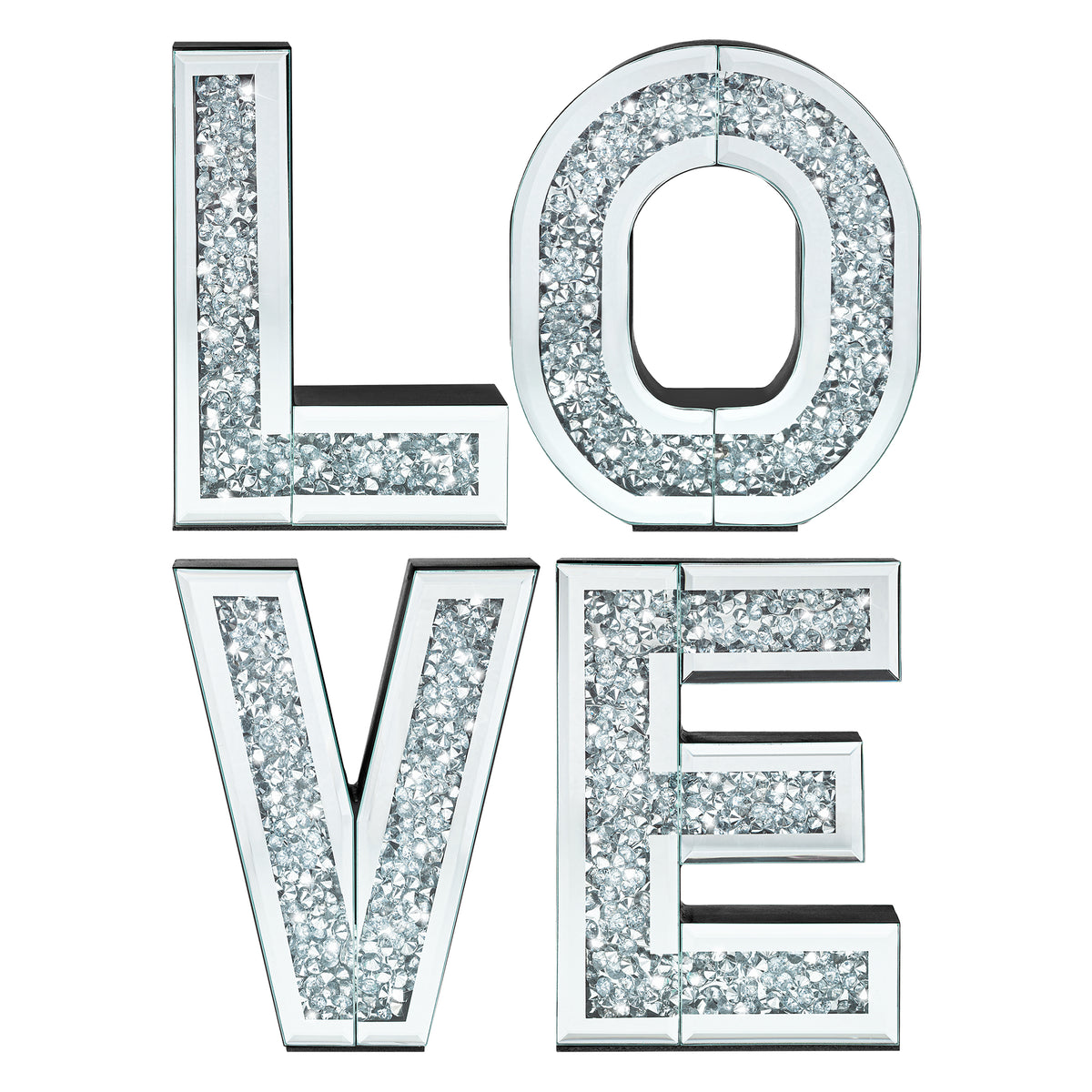 Glam Mirrored LOVE Wall Decor – Sparkly Crystal Letter Art for Living Room