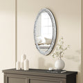 Oval Wall Mirror , Frameless Crystal Accent Mirror with Crushed Diamond Border