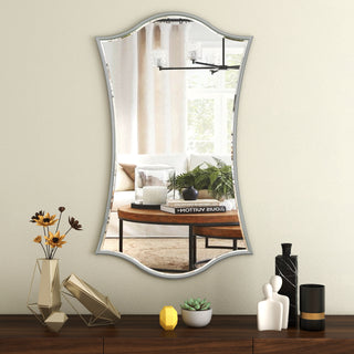 SHYFOY Antique Antique-Silver Wall Mirror Decorative Mirrors for Wall Living Room Decor, Asymmetrical Vintage Accent Mirror, Silver