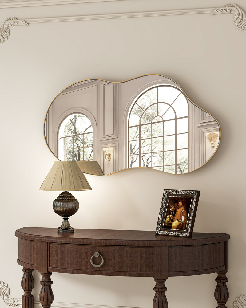 Irregular Wall Mirror Decorative, Antique-Gold Asymmetrical Mirror