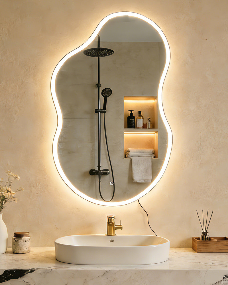LED-Accented Asymmetrical Metal Wall Mirror