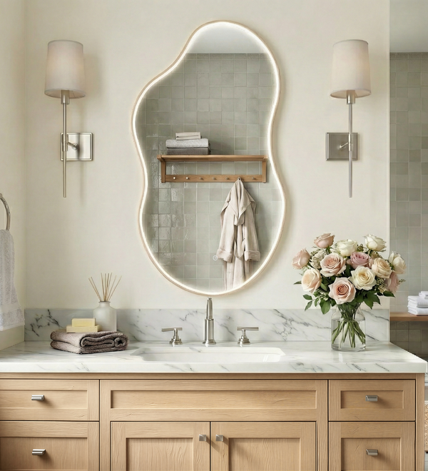 LED-Accented Asymmetrical Metal Wall Mirror