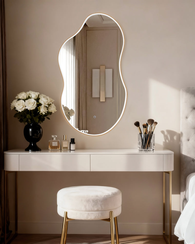 LED-Accented Asymmetrical Metal Wall Mirror