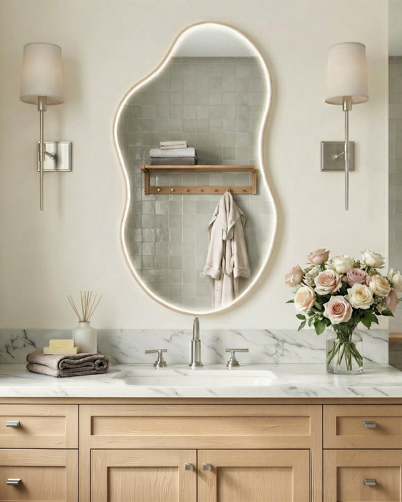 LED-Accented Asymmetrical Metal Wall Mirror