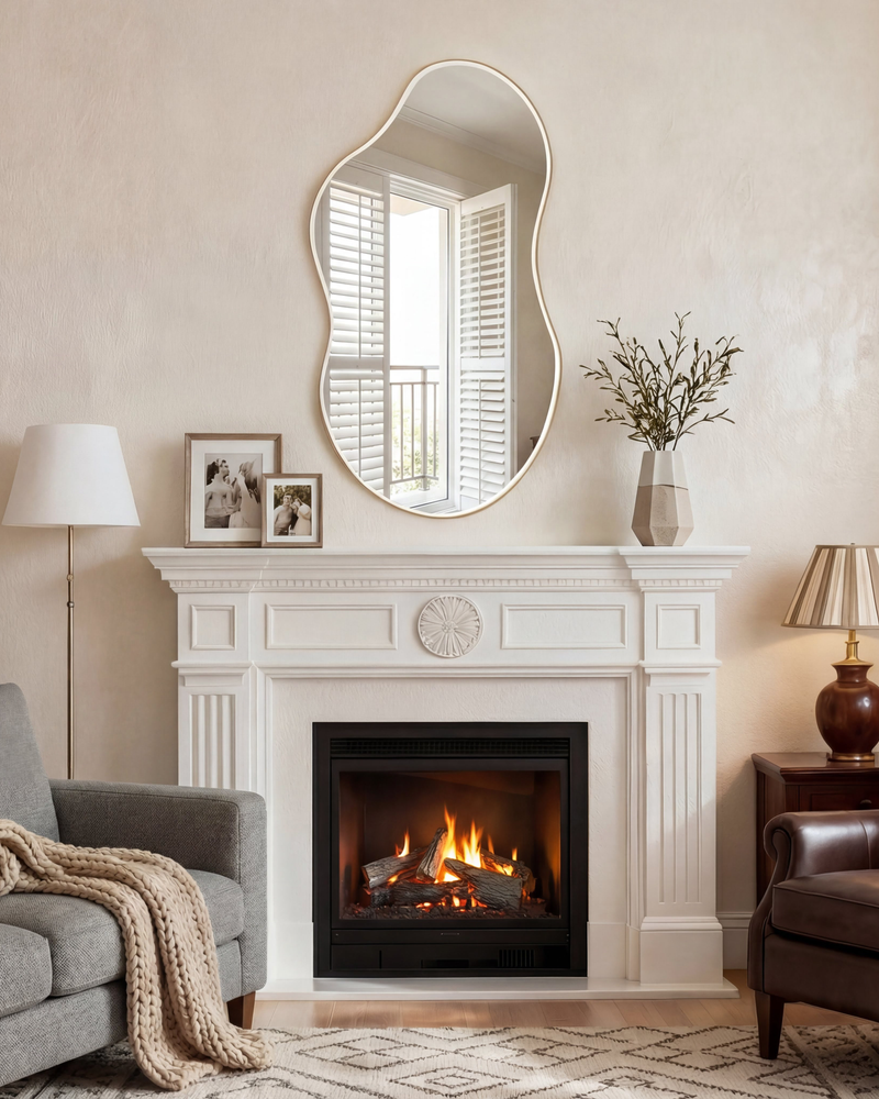 LED-Accented Asymmetrical Metal Wall Mirror