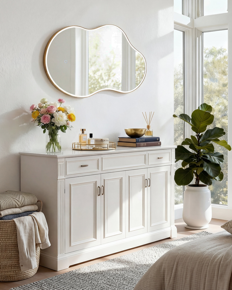 LED-Accented Asymmetrical Metal Wall Mirror