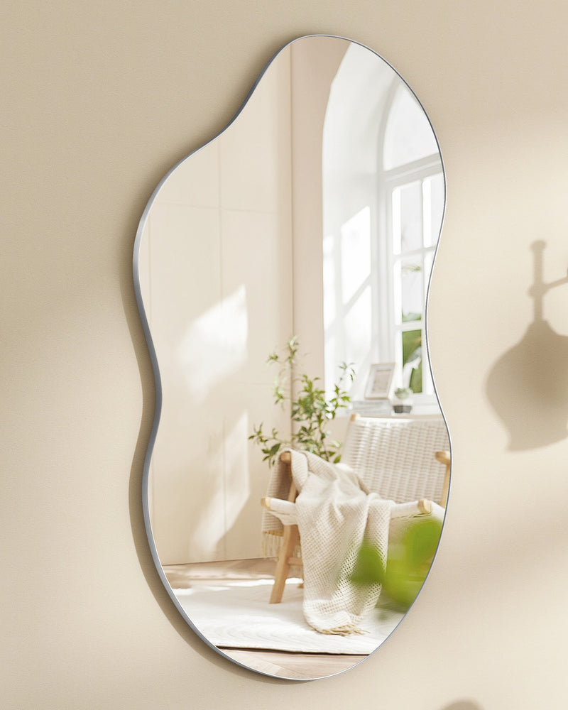 Silver Asymmetrical Wavy Antique Accent Wall Mirror