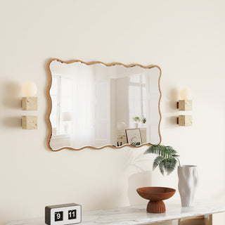 Antique Rectangle Wave Accent Wall Mirror Modern Gold Metal Mirror