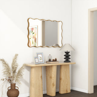 Antique Rectangle Wave Accent Wall Mirror Modern Gold Metal Mirror