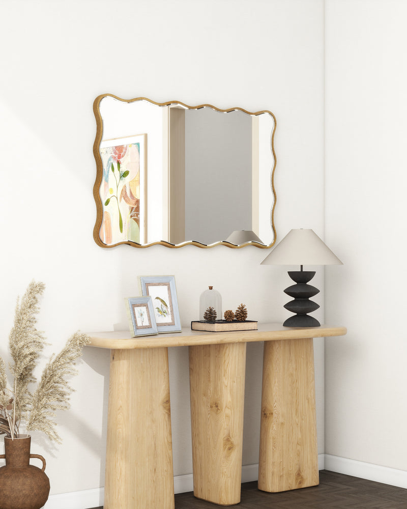 Antique Rectangle Wave Accent Wall Mirror Modern Gold Metal Mirror