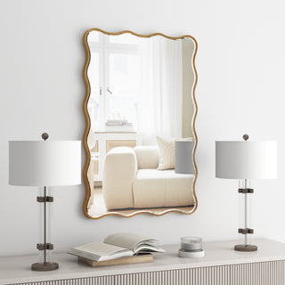 Antique Rectangle Wave Accent Wall Mirror Modern Gold Metal Mirror