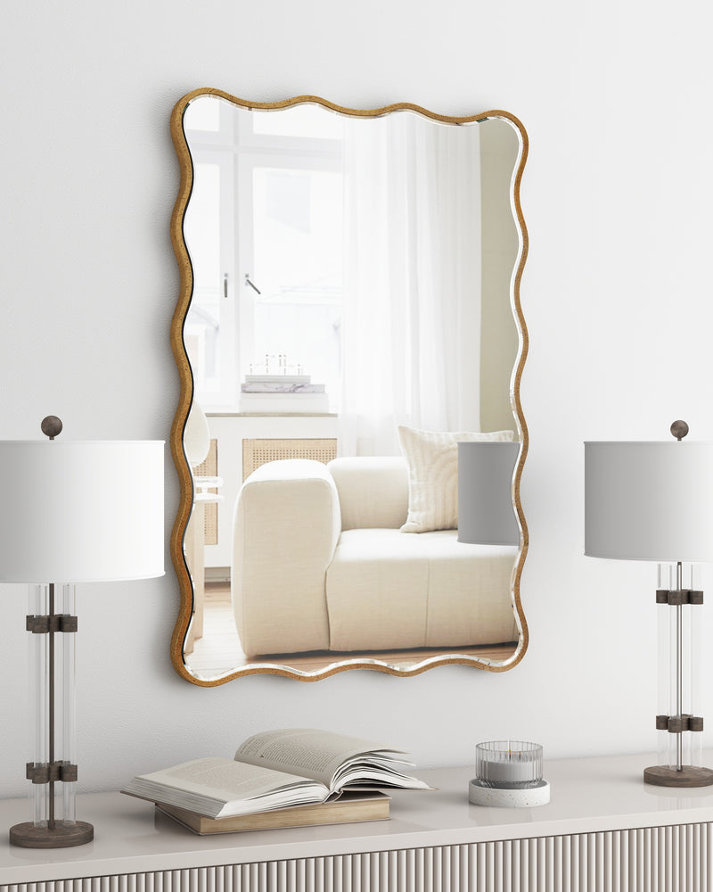 Antique Rectangle Wave Accent Wall Mirror Modern Gold Metal Mirror