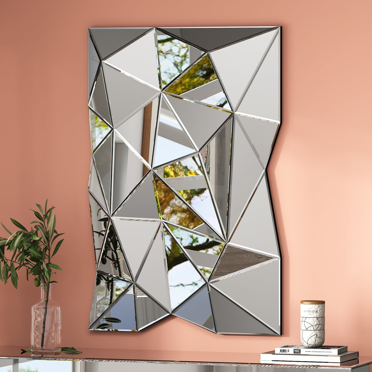 Moderner 3D Wandspiegel, unregelmäßiger Dreieck-Akzent-Spiegel - 89x61cm
