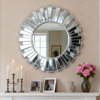 Silver Sunburst Decorative Round Wall Mirror