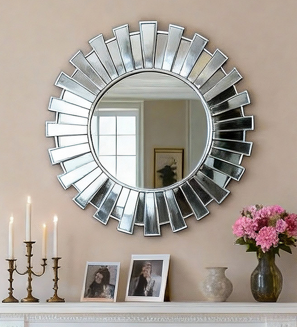 Silver Sunburst Decorative Round Wall Mirror