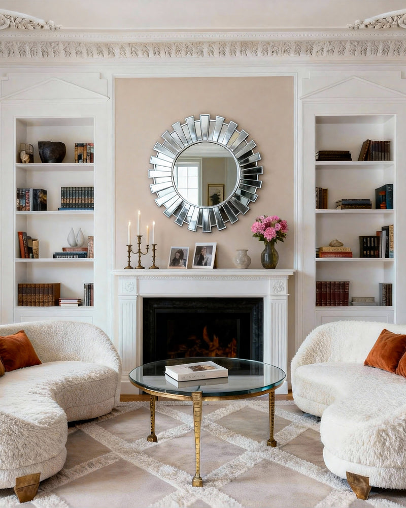 Silver Sunburst Decorative Round Wall Mirror