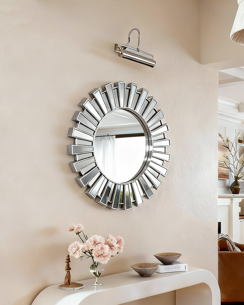 Silver Sunburst Decorative Round Wall Mirror