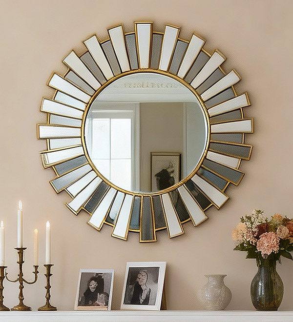 Gold Sunburst Decorative Round Wall Mirror