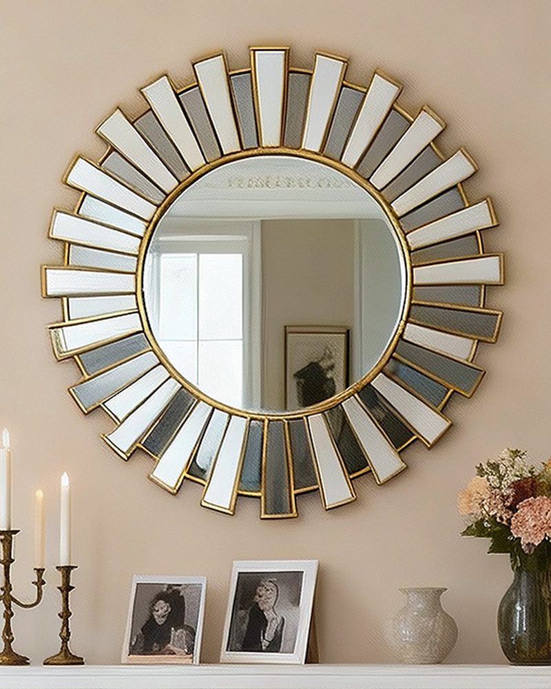 Gold Sunburst Decorative Round Wall Mirror
