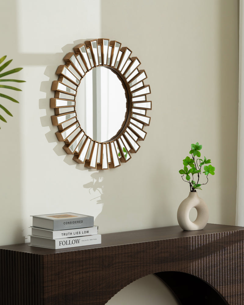 Gold Sunburst Decorative Round Wall Mirror